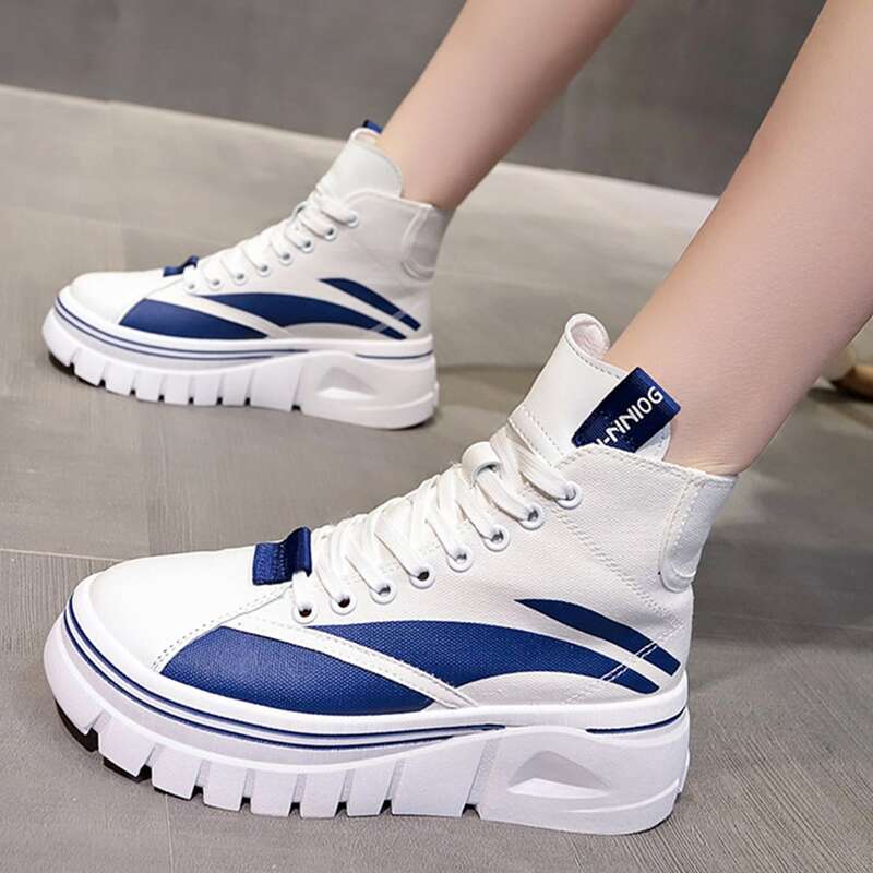 

Colorblock Lace-up Front Canvas Shoes, White