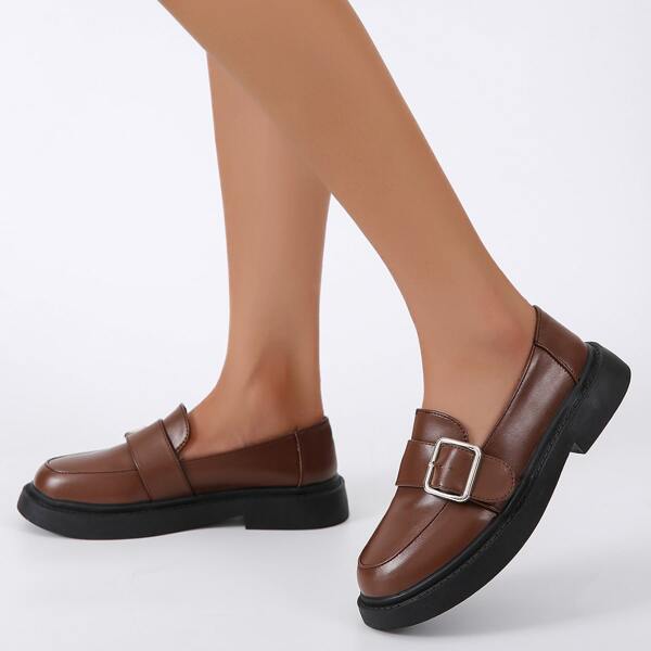 

Buckle Decor Slip On Loafers, Brown