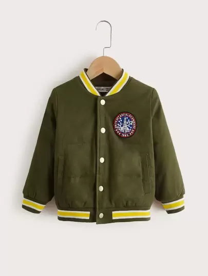 SHEIN Niños Cazadora de universidad con diseño de parche ribete de rayas