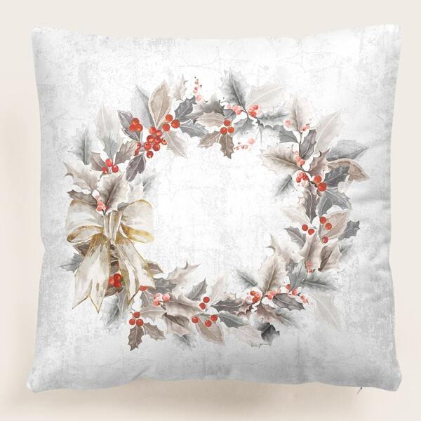 

Christmas Wreath Print Cushion Cover Without Filler, Multicolor