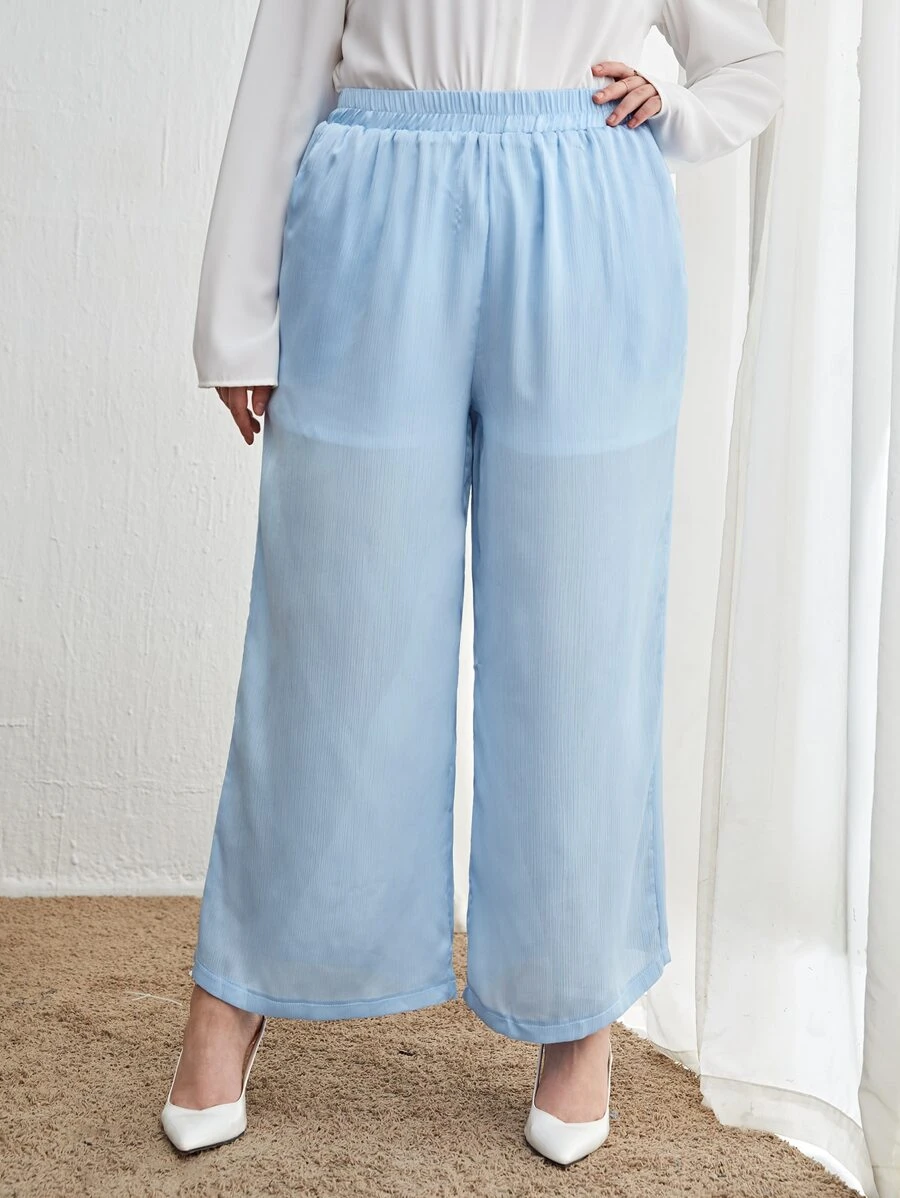 SHEIN Unity Plus High Waist Wide Leg Trousers - Baby Blue - View 1