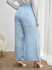 SHEIN Unity Plus High Waist Wide Leg Trousers - Baby Blue - View 2