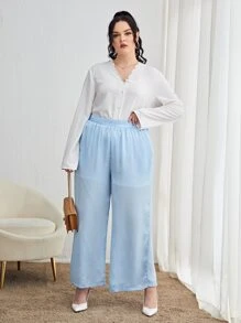 SHEIN Unity Plus High Waist Wide Leg Trousers - Baby Blue - View 3
