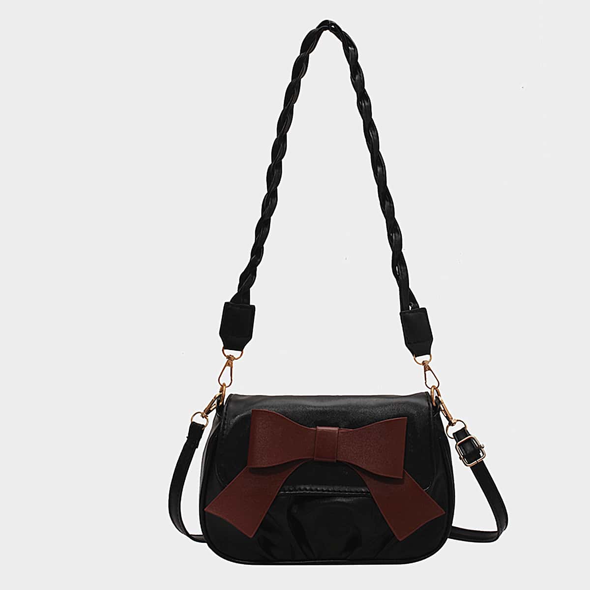 

Bow Decor Ruched Design Shoulder Bag, Black