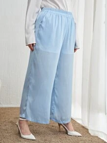 SHEIN Unity Plus High Waist Wide Leg Trousers - Baby Blue - View 4