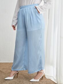 SHEIN Unity Plus High Waist Wide Leg Trousers - Baby Blue - View 5