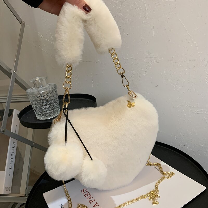 

Minimalist Fluffy Chain Novelty Bag, White