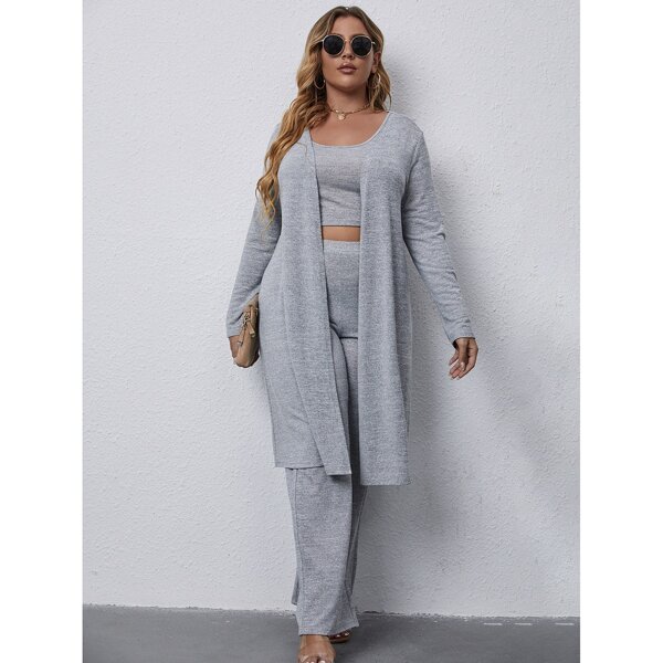 

Plus Space Dye Crop Tank Top & Pants & Coat, Grey