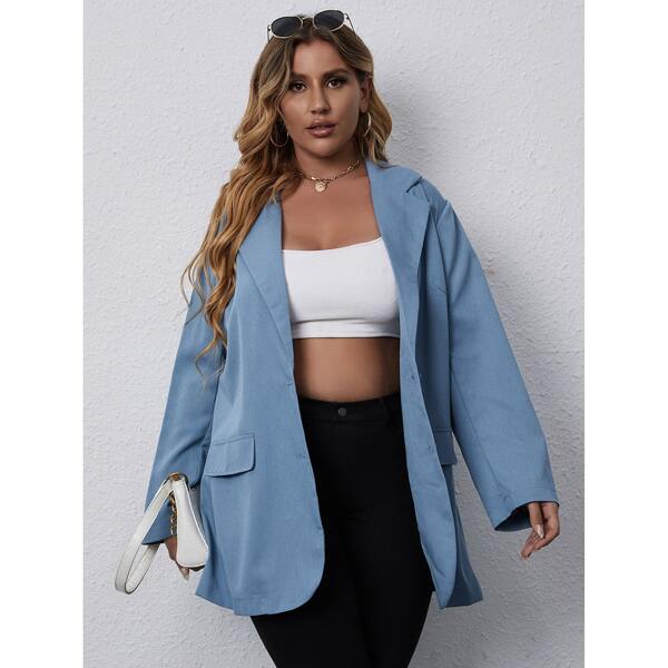 

Plus Lapel Collar Single Breasted Blazer, Dusty blue
