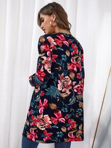 SHEIN Clasi Floral Print Open Front Coat - Multicolor - View 2