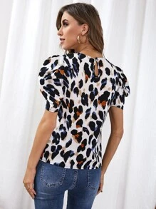 SHEIN Privé Allover Print Puff Sleeve Blouse - Multicolor - View 2