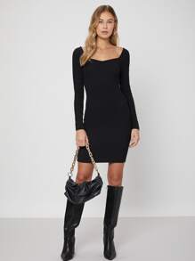 SHEIN Đầm Lộ Lưng Nút màu trơn Gợi cảm - màu đen - Xem 3