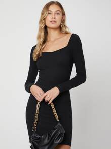 SHEIN Đầm Lộ Lưng Nút màu trơn Gợi cảm - màu đen - Xem 4