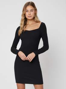 SHEIN Đầm Lộ Lưng Nút màu trơn Gợi cảm - màu đen - Xem 6