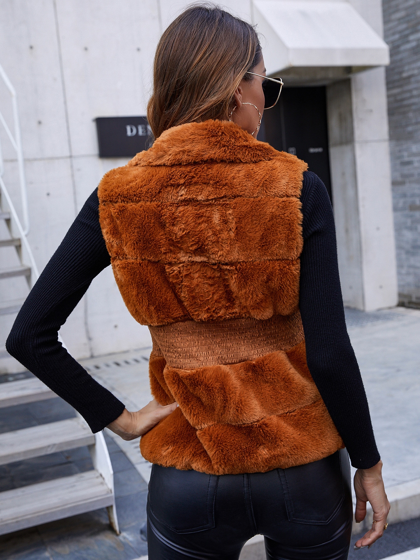 Abrigo de Chaleco de peluche de cintura fruncido cremallera | SHEIN USA