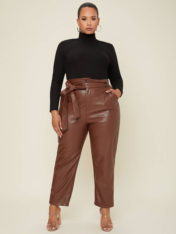 SHEIN BASICS Áo thun Plus size Gân đan màu trơn Cơ bản - màu đen - Xem 3
