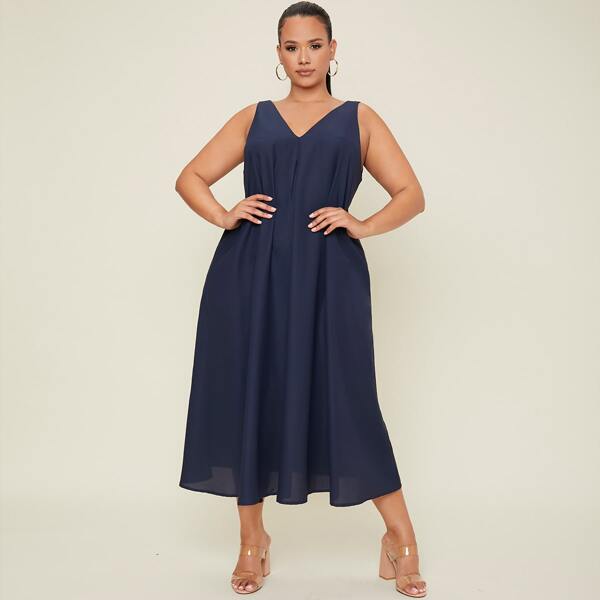 

Plus Solid Tank Dress, Navy blue