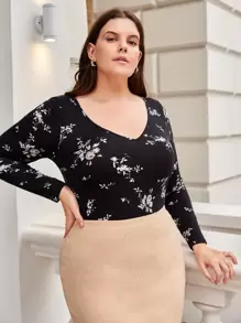 SHEIN Plus High Waist Slit Hem Bodycon Skirt