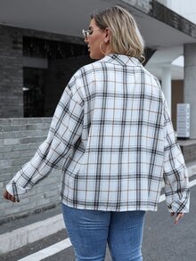 SHEIN LUNE 大碼格紋落肩袖襯衫 - 彩色 - 查看 2