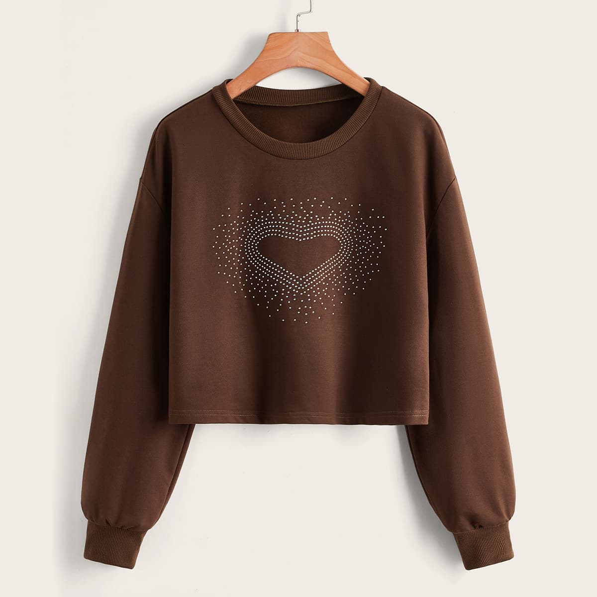 

Heart Rhinestone Sweatshirt, Coffee brown