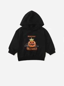 Girls Halloween Print Hooded Sweatshirt - Black - View 1