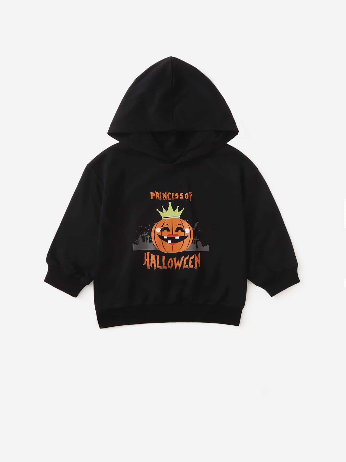Girls Halloween Print Hooded Sweatshirt - Black - View 1