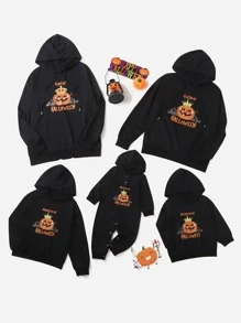 Girls Halloween Print Hooded Sweatshirt - Black - View 3