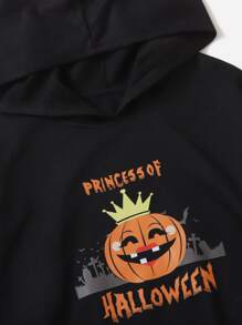 Girls Halloween Print Hooded Sweatshirt - Black - View 4