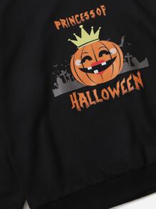 Girls Halloween Print Hooded Sweatshirt - Black - View 5
