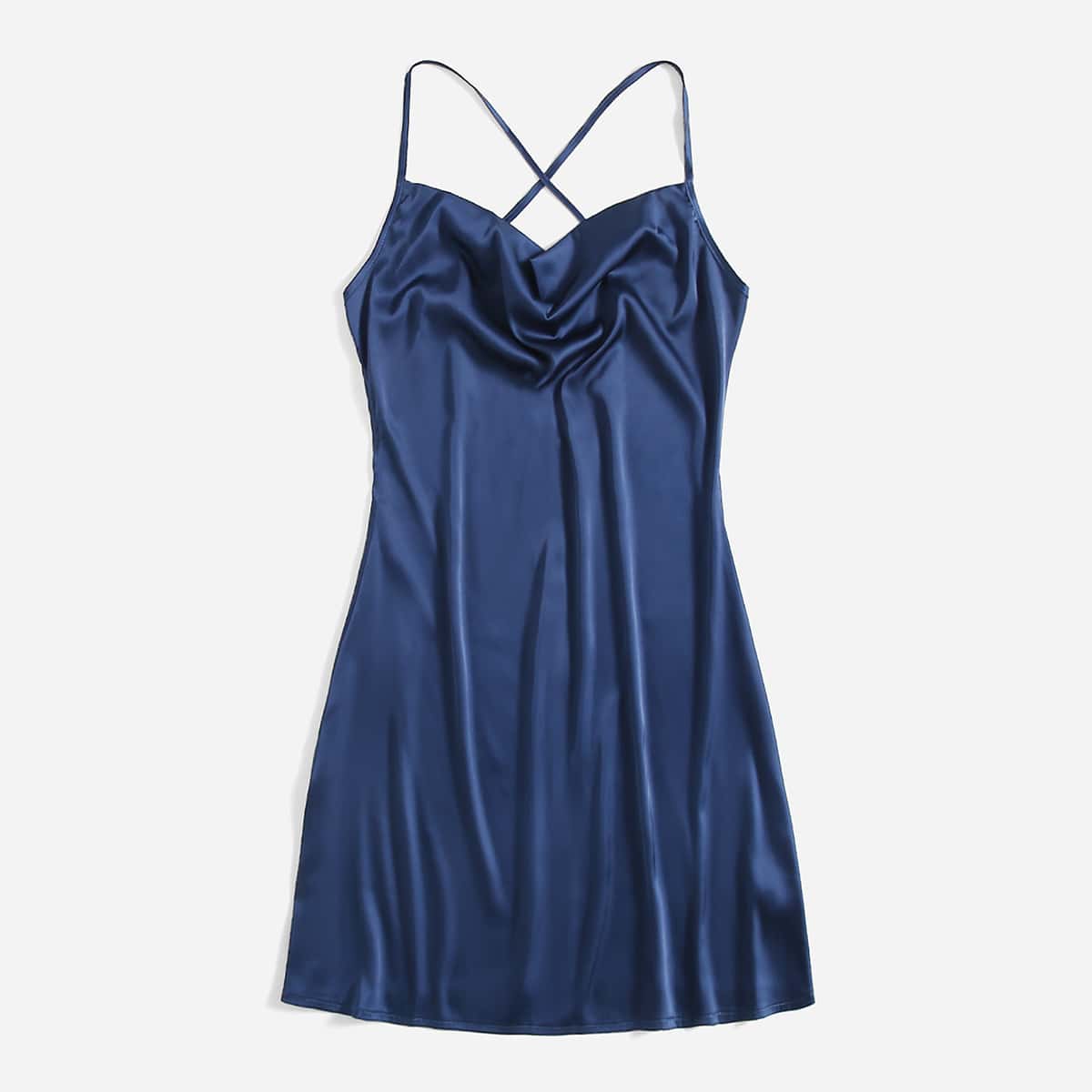 

Solid Criss Cross Satin Dress, Navy blue