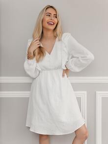 SHEIN Maternidad 1 pieza Vestido con encaje ribete con fruncido - Blanco - Ver 7