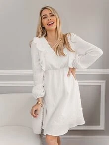 SHEIN Maternidad 1 pieza Vestido con encaje ribete con fruncido - Blanco - Ver 8