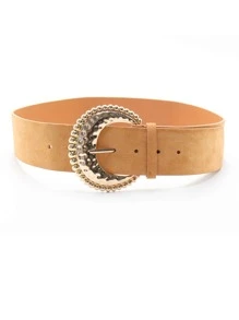 Textured Buckle Western Belt - Brown - View 1