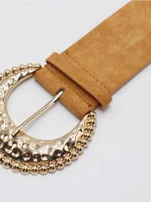 Textured Buckle Western Belt - Brown - View 3