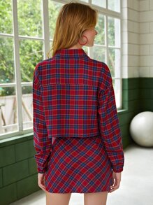 SHEIN Unity 蘇格蘭格紋落肩袖短款襯衫 - 彩色 - 查看 4