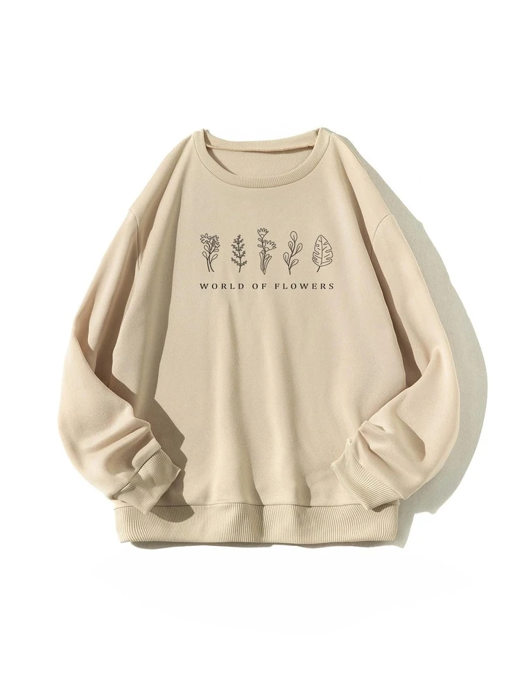 SHEIN EZwear Floral u0026 Slogan Print Round Neck Sweatshirt | SHEIN South  Africa