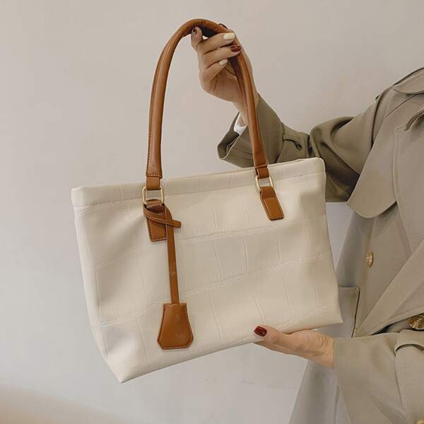 

Croc Embossed Tote Bag, White