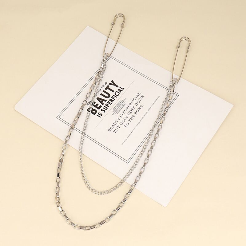 

Safety Pin Decor Pants Chain, Silver