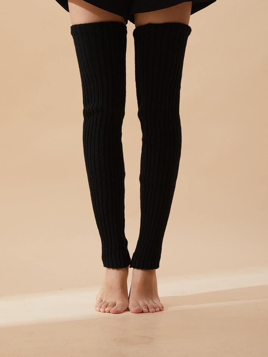 Over The Knee Knit Leg Warmers - màu đen - Xem 1