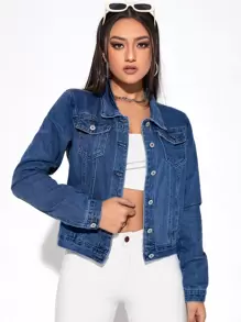 SHEIN Essnce Ripped Trucker Denim Jacket