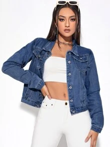 SHEIN Essnce Ripped Trucker Denim Jacket