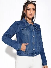 SHEIN Essnce Ripped Trucker Denim Jacket