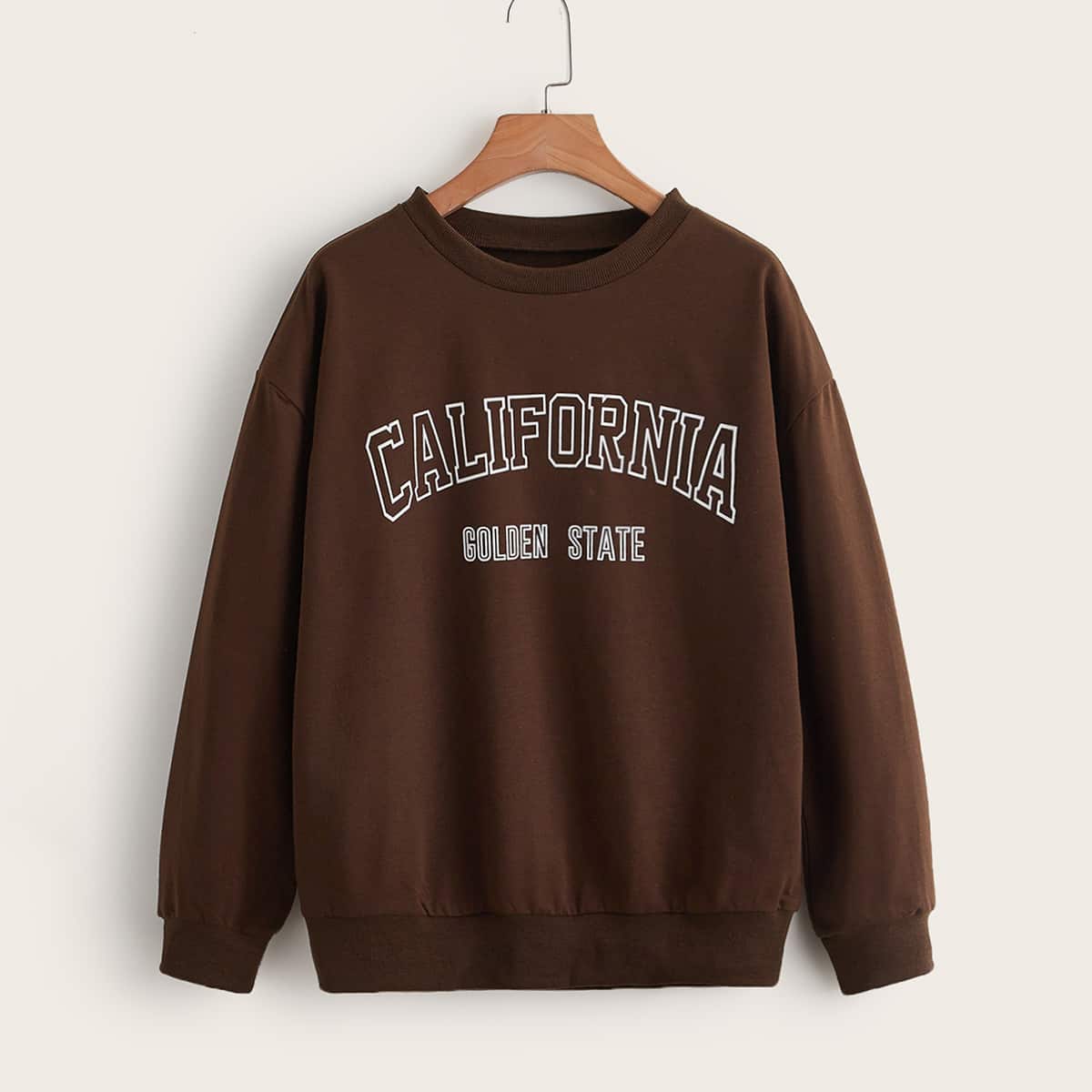 

Letter Drop Shoulder Sweatshirt, Coffee brown
