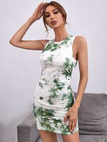 Vestido ajustado de tie dye fruncido - Multicolor - Ver 4