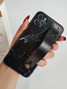 Hộp đựng điện thoại di động hoa văn bằng đá cẩm thạch có giá đỡ dây đeo tay - màu đen - Xem 2