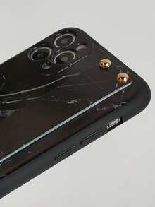 Hộp đựng điện thoại di động hoa văn bằng đá cẩm thạch có giá đỡ dây đeo tay - màu đen - Xem 3