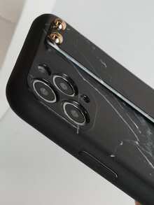 Hộp đựng điện thoại di động hoa văn bằng đá cẩm thạch có giá đỡ dây đeo tay - màu đen - Xem 4