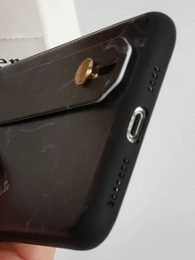 Hộp đựng điện thoại di động hoa văn bằng đá cẩm thạch có giá đỡ dây đeo tay - màu đen - Xem 5