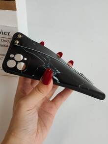 Hộp đựng điện thoại di động hoa văn bằng đá cẩm thạch có giá đỡ dây đeo tay - màu đen - Xem 6