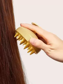 矽膠按摩頭皮洗髮刷成人頭髮清潔刷小麥秸稈手持髮刷隨機1入組，髮刷/髮梳 - 彩色 - 查看 2